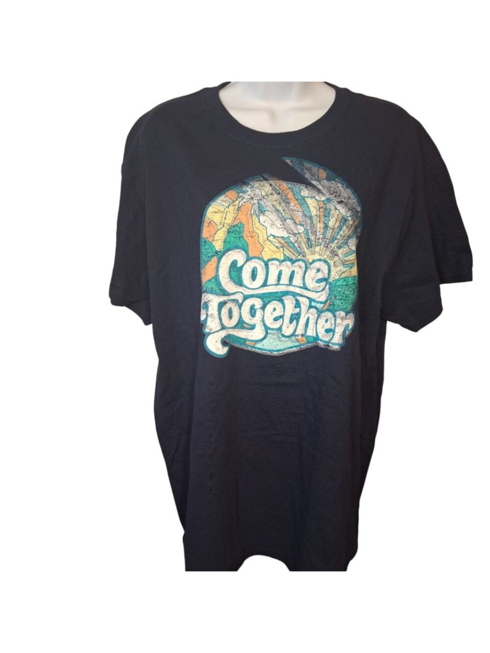 DOM Come Together Graphic Tee Large Black Retro Boho Festival Cotton Shirt